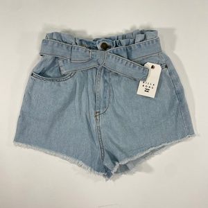 Billabong Take a Walk Paper Bag Denim Shorts S High Rise 1.5" NWT